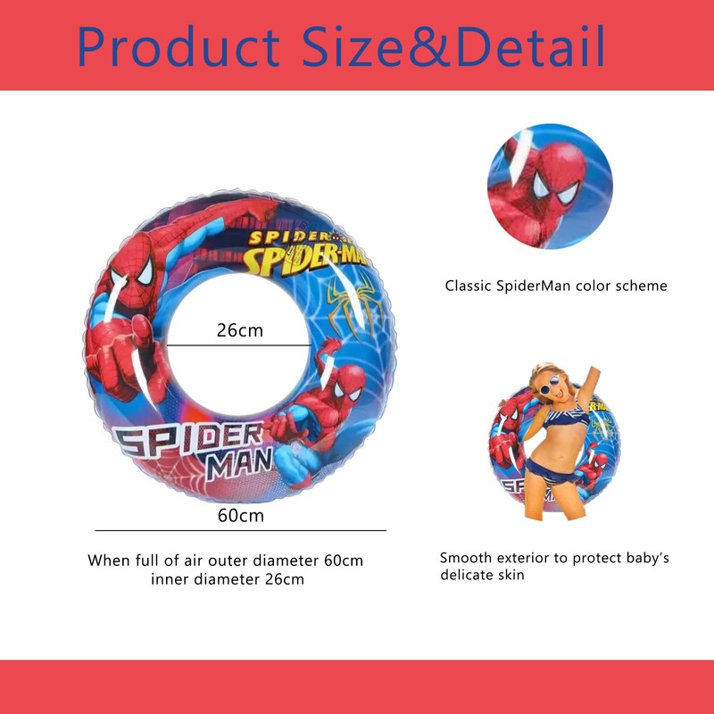 Inflatable Spidmen Swimming Ring Pool Ring for Kids,70cm Superhero Rubber