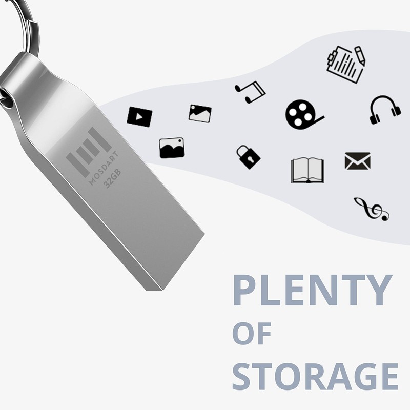 MOSDART Waterproof 32GB USB2.0 Flash Drive, FAT32 Metal Memory Stick