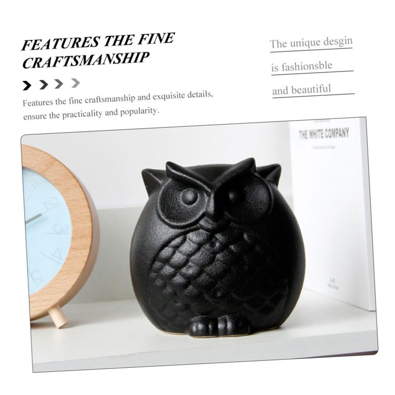 Ciieeo 2Pcs Black Ceramic Owl Figurines Creative Owl Shaped Statues