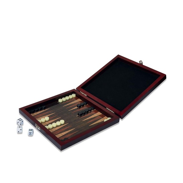 Noris 606108004 Gioco di backgammon da viaggio - a partire da 8 anni - con figure di gioco magnetiche in una scatola di legno, 16 x 16 cm