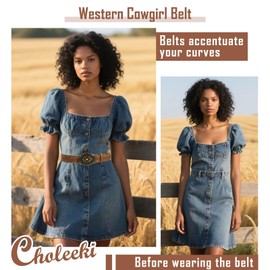 Choleeki Western Cowgirls Belt for Women Brown Leather Belts for Jeans Pants Dresses Men Country Belt with Vintage Buckle (Flower, L:31''-41'')