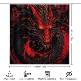 4Pcs Classic Dragon Shower Curtain Sets, Mythological Animals Fire Red Creature Bathroom Set with Shower Curtain, Toilet Lid Rug, Non-Slip Rugs and Bath Mat Decor