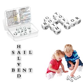 Crossword Solitaire Dice Game,Alphabet Word Dice Game,Fun Travelc Dice Game,Thinking Words Game,12 Dice Letters Set Travel Scrabble Fun Fast Family Party Game for Kids Teens Adults Family Board