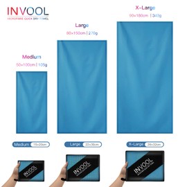 Invool Microfiber Towel, 5 colours (Blue) with carry bag - Quick Dry Towel for Travel, Camping, Fitness, Beach, Vacation, Fast Drying and Absorbent