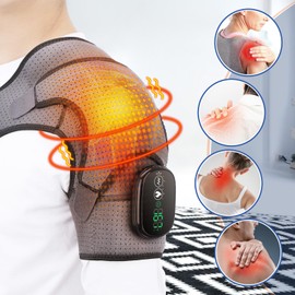 AFDEAL Cordless Shoulder Heating Pad, Heated Shoulder Wrap with Vibration, Shoulder Massager Heated Shoulder Brace for Women Men