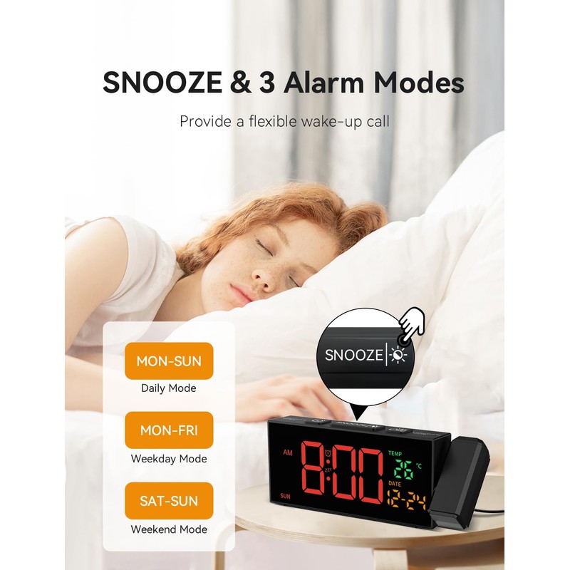 Netzu Projection Clock for Bedroom Ceiling, Alarm Clocks with 180°