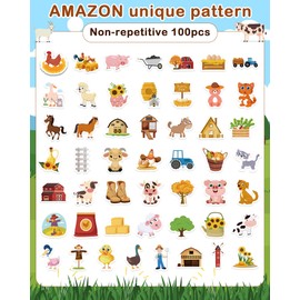 100Pcs Farm Animal Stickers Farm Stickers Bulk Cute Water Bottle Sticker Animals Horse Cow Chicken Pig Bunny Rabbit Dog Cat Duck Sticker for Students Teacher Laptop Skateboard Scrapbooking