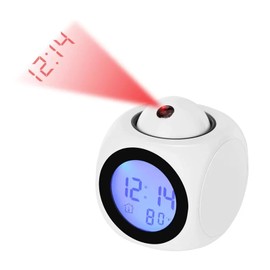 with Voice Talking LED Time Temperature for Bedroom，Projection Alarm Clock for Bedrooms Digital Voice Report Alarm Clock 12/24 HDigital Electric Clocks Projection On Ceiling, Bedside, Office (White)