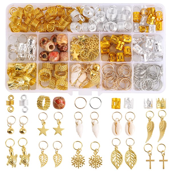 Tecbeauty 236 Pieces Hair Jewelry for Women Braids Rings Cuffs Clips Aluminum Beads Dreadlock Accessories-Box Storage