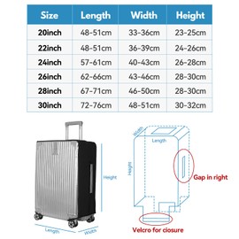 T Tersely Travel Suitcase Protector Cover, 20/24/26/28/30 Inch Clear Suitcase Covers for Luggage 0.3mm PVC Luggage Cover Protector and Black Stretch Cloth (28 inch)