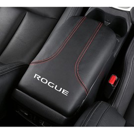XITER 1PC Leather Center Console Armrest Cover with Side Pockets for Nissan Rogue 2021 2022 2023 2024 2025 Accessories(Red Stitches)