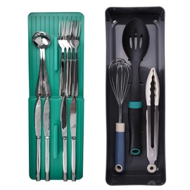 linoroso Silverware Drawer Organizer with Kitchen Drawer Organizer, Cutlery Drawer Organizer Utensil Drawer Organizer for Flatware, Spoon, and Utensils, BPA Free Secure Storage Tray for Kitchen