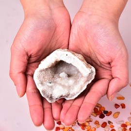 JIC Gem 1Pc Natural Quartz Crystal Geode High Energy Cutting Cluster Moneybag Cornucopia Reiki Crystals Stone Specimen Home Decor Rock Collect 0.2-0.4 lb