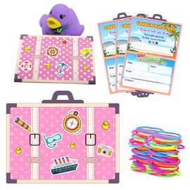 Duck Tags, Suitcase Cruising Duck Tags, Cruising Tags Duck Tags Ducking Games Card, 35 Pack Cruise Duck Tags, 35 Rubber Bands - ConQuackulations(Pink)