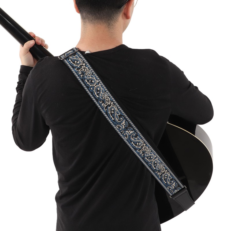 Electric Guitar Strap Adjustable Nylon Embroidered Shoulder Strap with Non