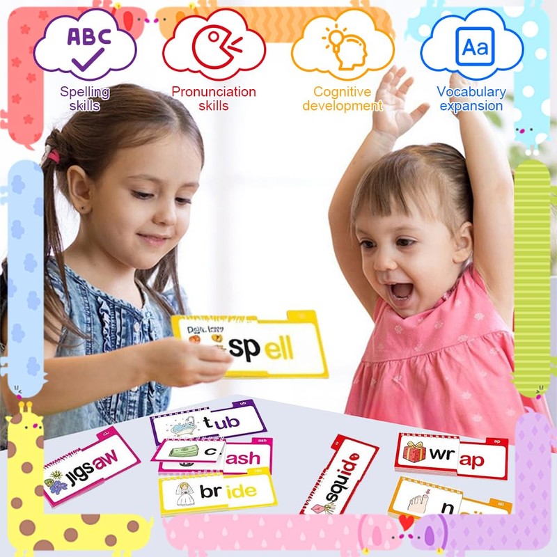 Rppiup 30 Read and Rhyme Flip Book, Phonics Flash Cards