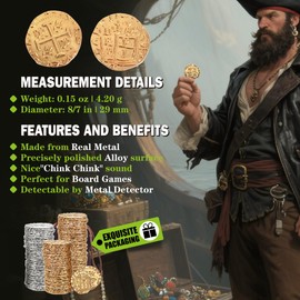 ZUCOS Pirate Coin Accessories, Gold Coin Set, Metal Gold Taler Decorative Doubloons for DND Board Games, Cosplay, Realistic Medieval Money Imitation, Pirate Treasure (100 Pieces)