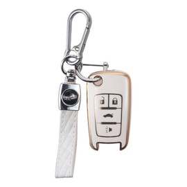 4-Button Key Fob Cover with Pu Leather Keychain Soft TPU Key Shell Case 360 Degree Car Shell Protector Cover Accessories for GMC Car Key Accessories (White)