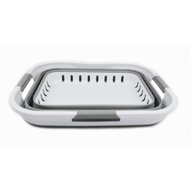 SAMMART 30L (8 gallon) Collapsible 3 Handled Plastic Laundry Basket - Foldable Pop Up Storage Container/Organizer - Space Saving Hamper/Basket (White/Grey)