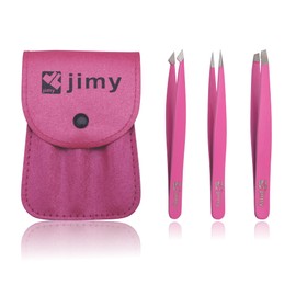 Jimy Eyebrow Tweezers - High Precision Slant & Angled Tips, Sharp Needle Nose Tweezers Point, Stainless Steel Tweezers for Women Facial Hair, Sleek Design for Ingrown Hair Tweezers (3 Piece Set)