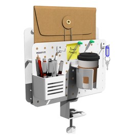 Mount-It! Desk Mounted Pegboard Organizer with 360° Rotation | Includes Cup Holder, Pen Holder, Hooks & Magnets | Clamp-on Desk Storage for Home Office, Workshop, Crafting Station (White)