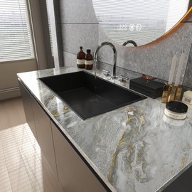 LaCheery Marble Peel and Stick Countertop Contact Paper Waterproof Grey and Gold Marble Wallpaper for Walls Removable Kitchen Counter Contact Paper Marble Vinyl Wrap for Countertops Cabinets 15.8"x80"