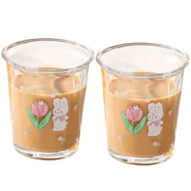 Ivymei Set of 2 12 OZ Cute Drinking Glasses Floral Glass Coffee Cups Tulip Rabbit Glass Cups for Juice,Iced Tea,Coffee,Latte,Milk,Dessert,Stackable Flower Glassware Drinkware Set(purple)