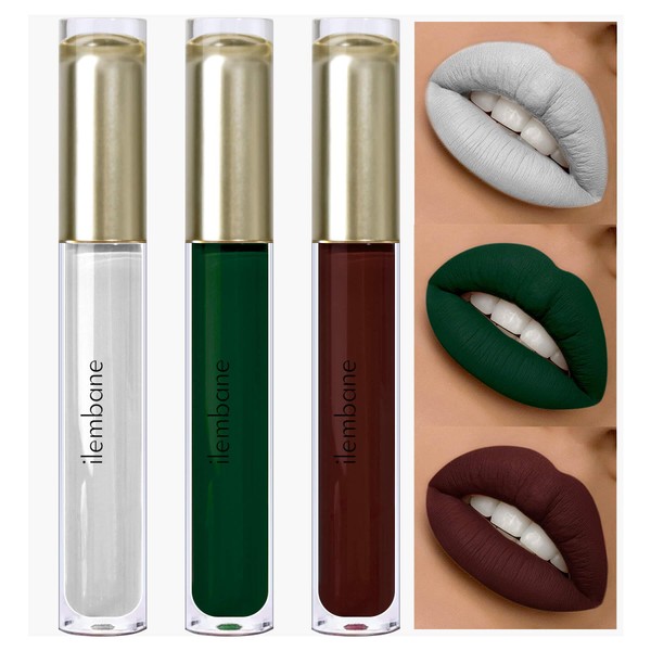 ilembane 3-Pack Multicolor Matte Liquid Lipstick Set – White, Dark