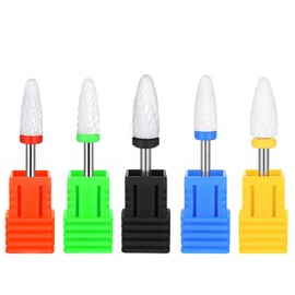 Ceramic Nail Drill Bits Set, 5PCS Professional Corn Shape Ceramic Bits 3/32", Professional Cuticle Polishing Bit, Gel Removal Rotary Tool for Manicure Pedicure Cuticle Gel Nail Polishing