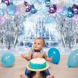 ZJRBJB 8x6ft Winter Forest Castle Backdrop Ice Castle Snow World Wonderland Photography Background for Winter Christmas Holiday Kids Newborn Baby Princess Birthday Party