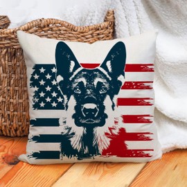 MIGEEN 4th of July Pillow Covers 18x18 Inch German Shepherd American Flag Patriotic Decorations Throw Pillow Covers Farmhouse Independence Day Cushion Case for Couch Sofa Summer Home Outdoor Decor