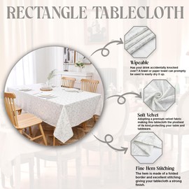 Majestic Giftware Velvet Tablecloths for Rectangle Tables | (70/160) - TC1411 Silver Branch Print Hem Stitch Dining Table Cover | Decorative Washable Rectangle Tablecloth for Kitchen, Dinning, Party