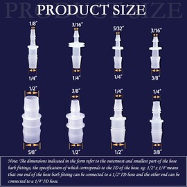 40Pcs Plastic Hose Barb Reducing Fittings Assortment, 8 Sizes of Barbed Reducer Hose Pipe Fitting Connector Adapter Union Splicer Joint for Air Gas Water Liquid Line Catheter Tube Pump Adapters