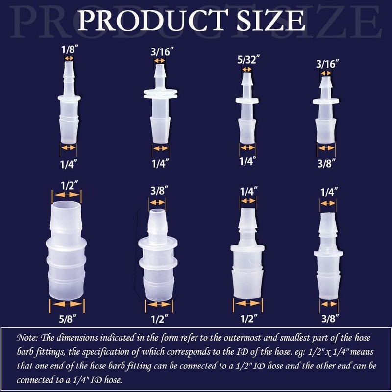 40Pcs Plastic Hose Barb Reducing Fittings Assortment, 8 Sizes of