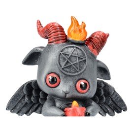 Pacific Giftware Baphomet Figurine - Cute Baphy at Ritual - Cute Decoration with Pentagram and Flames, 9.5 cm, Gothic, Artificial Stone, Grey