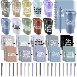 Honeydak 60 Pcs Social Worker Appreciation Gifts Set Inspirational Employee Thank You Gift Bulk Include 16 oz Plastic Tumbler Cups with Lid Notebooks Pens for Staff Team Teachers Coworkers (Classic)