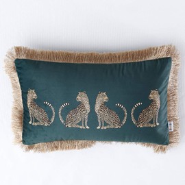 vctops Leopard Printed Throw Pillow Cover with Tassels Super Soft Velvet Animal Pattern Decorative Rectangle Cushion Case Pillowcase (Green, 12"x20")