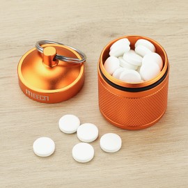MEECN Keychain Pill Holder, Box, Aluminum, Waterproof Container, Pill Organizer for Outdoor Travel Camping, Size: 1.6 x 1.6 x 2 in (Orange)