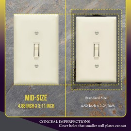 ENERLITES Toggle Light Switch Wall Plate, Gloss Finish, Mid-Size 1-Gang 4.88" x 3.11", Unbreakable Polycarbonate Thermoplastic, UL Listed, 8811M-LA-10PCS, Light Almond, 10 Pack