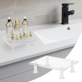 Kcgani Acrylic Pedestal Tray for Countertop Display, Clear Display Base Perfume Tray Action Figures Decor Pedestal Stand Risers, Rectangle Vanity Bathroom Tray Home Decorative Organizer Storage Tray