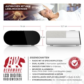 CSL - DAB Plus Radio Digital - Clock Radio DAB+ FM - 20 Memory Slots Each - 16 Volume Levels - Alarm Clock - Large Numbers - Snooze - Shut-Off Timer - Includes Power Supply