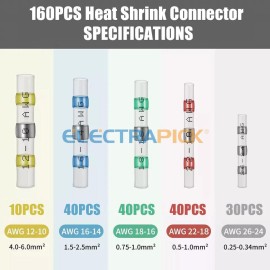 Unbranded 340PCS Waterproof Heat Shrink Solder Seal Sleeve Butt Terminals Wire Connectors - 160pcs Heat Shrink Connector