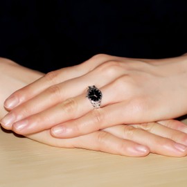 Uloveido Watch-shape Rings for Women Black Ring Female Silver Color Fashion Jewellery with Cubic Zirconia HR311-6