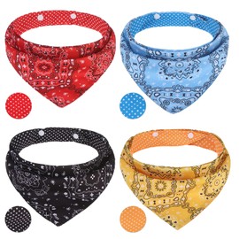 PAWCHIE Dog Bandanas Small Reversible Styles Pet Triangle Scarf Bibs - Adjustable with Two Snaps - Kerchief Set Accessories for Dogs, Puppy, Cats, L