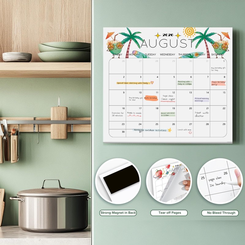 BGTCARDS Delightful Magnetic Fridge Calendar 2026-2027, Now to Dec.2027