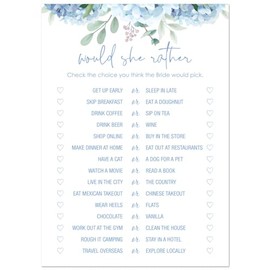 InvitationHouse 24 Blue Hydrangea Bridal Shower Game (Would She Rather)