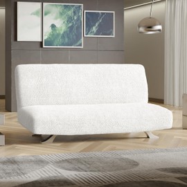 PAULATO BY GA.I.CO. Futon Cover - Armless Couch Cover Sofa Bed Slipcover Without Armrest - Soft Fabric Cover - 1-Piece Form Fit Stretch Futon Cover for Kid Pet - Microfibra Collection - Crisp White