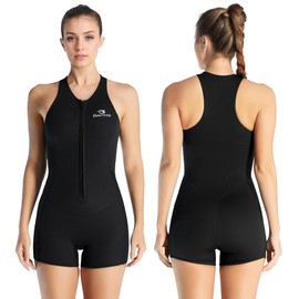 Owntop 2 mm Shorty Wetsuit Women - Front Zip Wetsuit for Diving Surfing, Sleeveless Diving Suits Stretch Neoprene for Water Sports, Black S