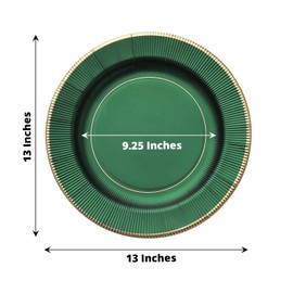 25 Hunter Green 13-inch Round Disposable Paper Charger Plates Metallic Trim Party Events Catering Tableware Supplies