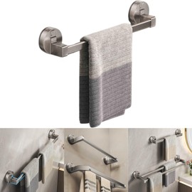 Boxonly Suction Towel Rack for Bathroom, Wall-Mounted Single Bar, Heavy-Duty Stainless Steel, Gun Gray, 30cm